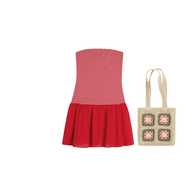 Strapless Drop-Waist Knit-Woven Mini Dress