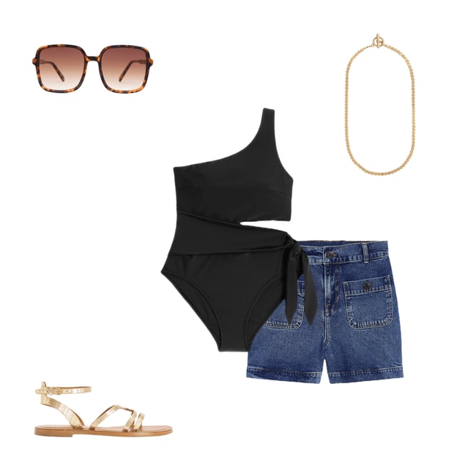 2nd bundle featuring 4 items which compliment Asym Cut Tie Swimsuit-Black