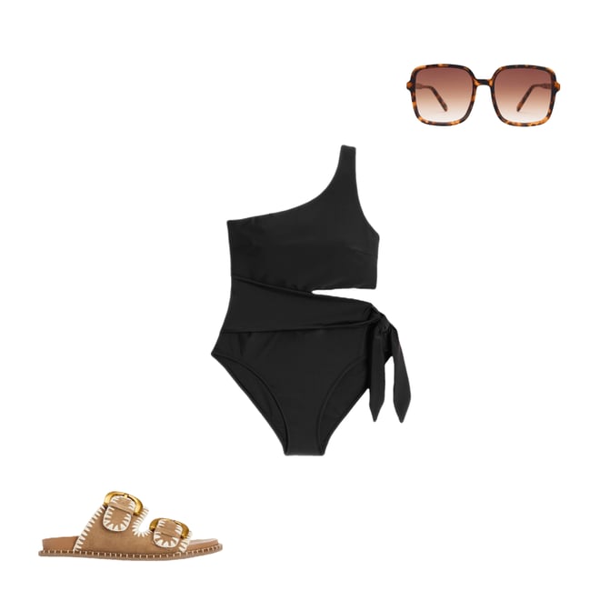 3rd bundle featuring 2 items which compliment Asym Cut Tie Swimsuit-Black