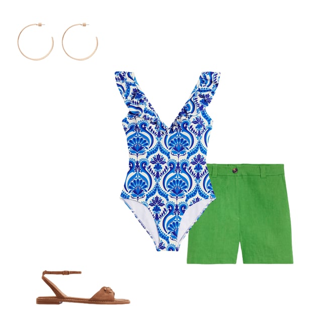 1st bundle featuring 3 items which compliment Evia Ruffle Swimsuit-Blue, Ornamental Floral