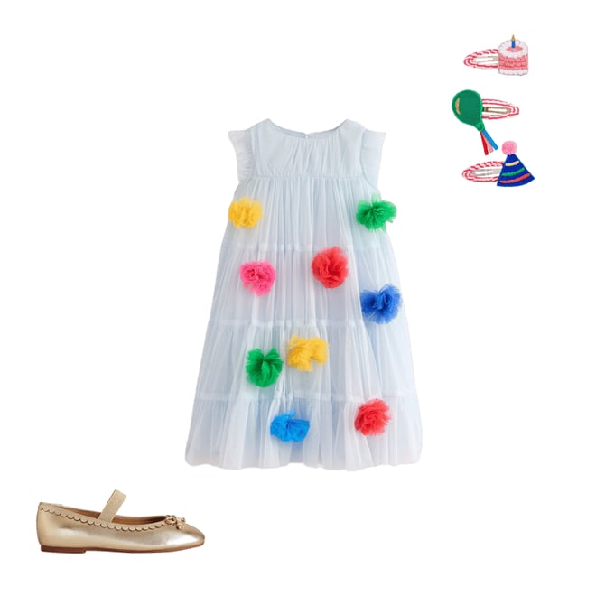 2nd bundle featuring 2 items which compliment Rainbow Ombre Tulle Dress-Blue Multi Pom