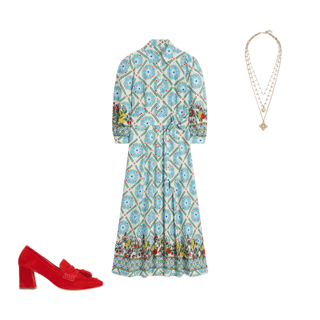 Clara Linen Blend Shirt Dress-Multi, Citrus Vine Tile | Boden UK