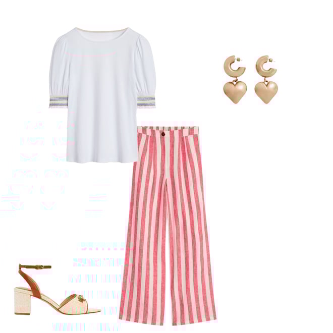 2nd bundle featuring 3 items which compliment Short Sleeve Smocked Cuff Top-White
