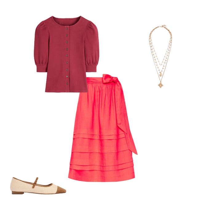 Jupe Midi Jigsaw UK Rouge Taille 10 - 100% Coton, Coupe A, Très Bon état