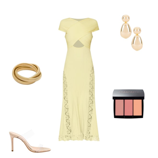 self-portrait Knit Lace Insert Midi Dress in Yellow | REVOLVE