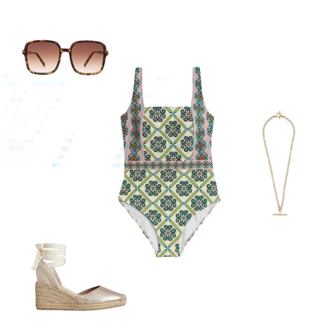 1st bundle featuring 3 items which compliment Lefkada Square Neck Swimsuit-Rich Emerald, Baroque Tile