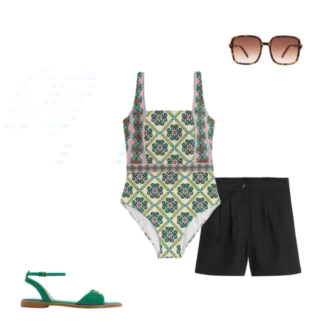 2nd bundle featuring 3 items which compliment Lefkada Square Neck Swimsuit-Rich Emerald, Baroque Tile