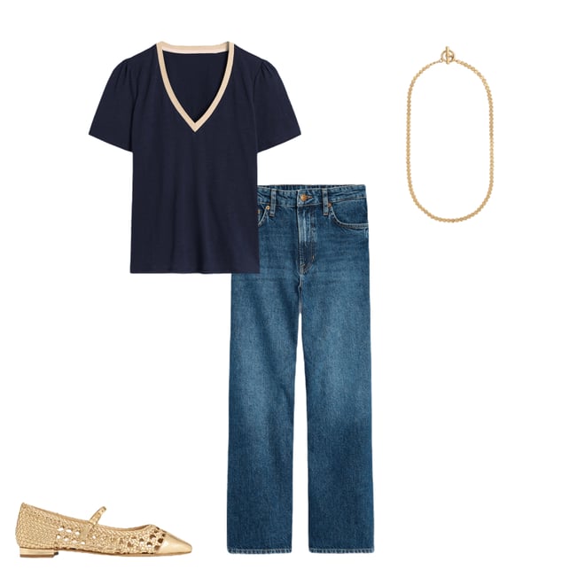 5th bundle featuring 3 items which compliment Metallic Trim V Neck T-shirt-Navy