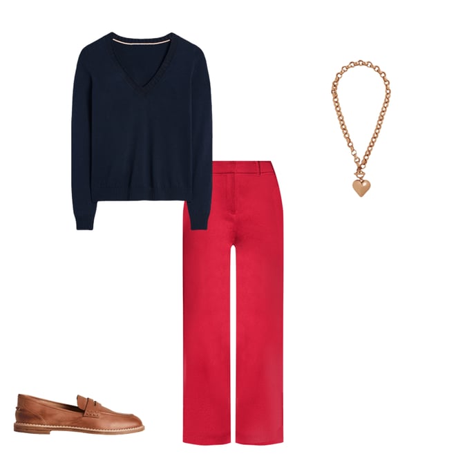 2nd bundle featuring 3 items which compliment Emilia Cotton V-Neck Jumper-Navy