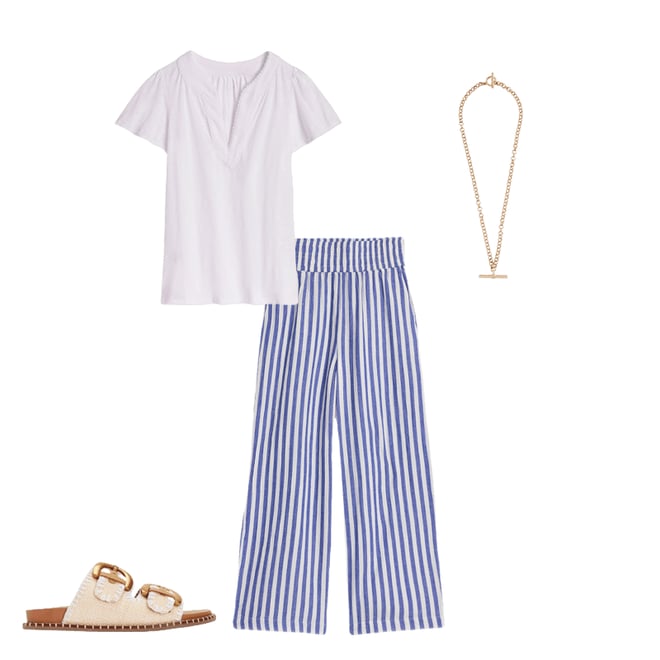 2nd bundle featuring 3 items which compliment Cropped Double Cloth Trousers-Bright Blue Stripe