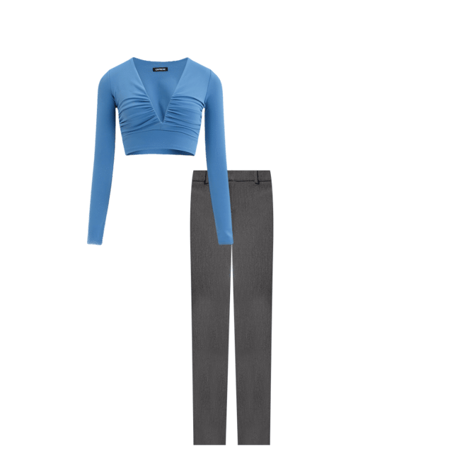 V-neck Long Sleeve Ruched Cropped Tee