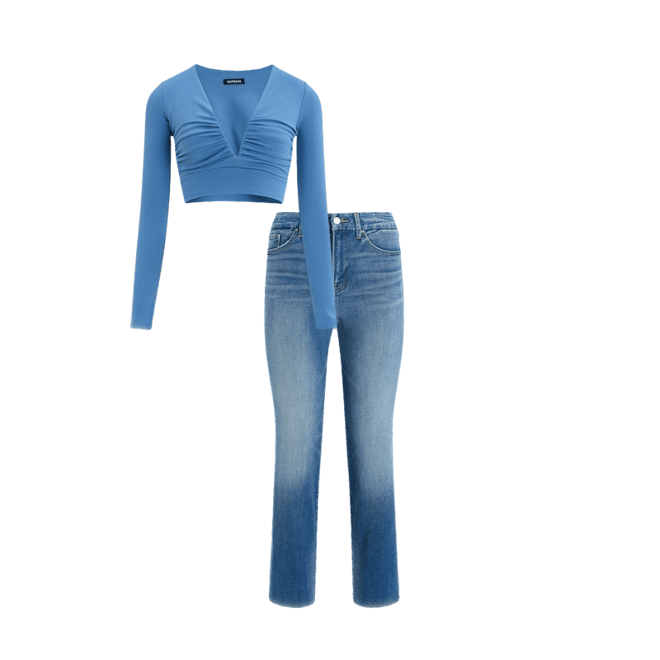 V-neck Long Sleeve Ruched Cropped Tee