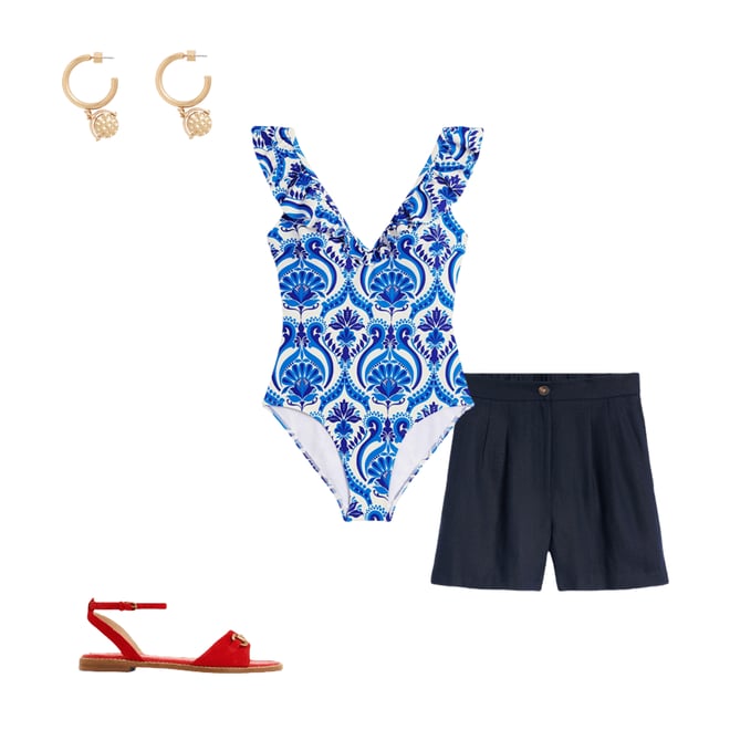 3rd bundle featuring 3 items which compliment Evia Ruffle Swimsuit-Blue, Ornamental Floral