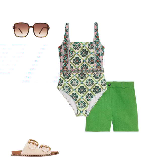 3rd bundle featuring 3 items which compliment Lefkada Square Neck Swimsuit-Rich Emerald, Baroque Tile