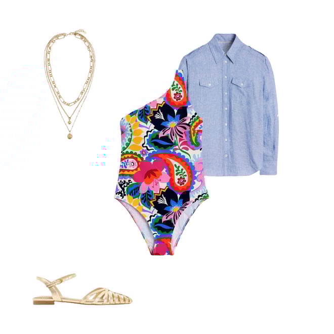 1st bundle featuring 3 items which compliment One Shoulder Swimsuit-Ivory, Botanical Paisley