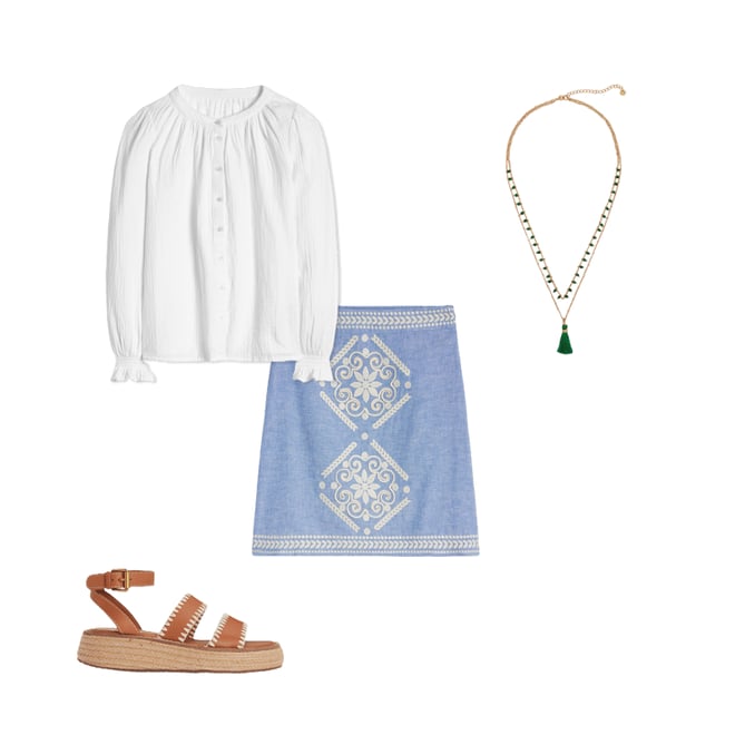 1st bundle featuring 3 items which compliment Aline Embroidered Linen Skirt-Grey Blue Chambray