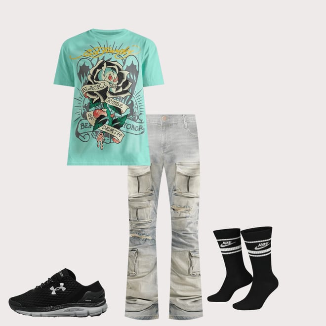 Ed Hardy  Black Rose Rhinestone Short Sleeve Tee