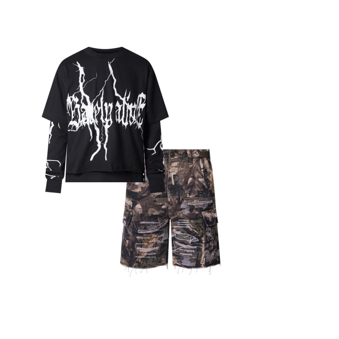Barely Alive Double Layer Tee - Black | mnml | shop now