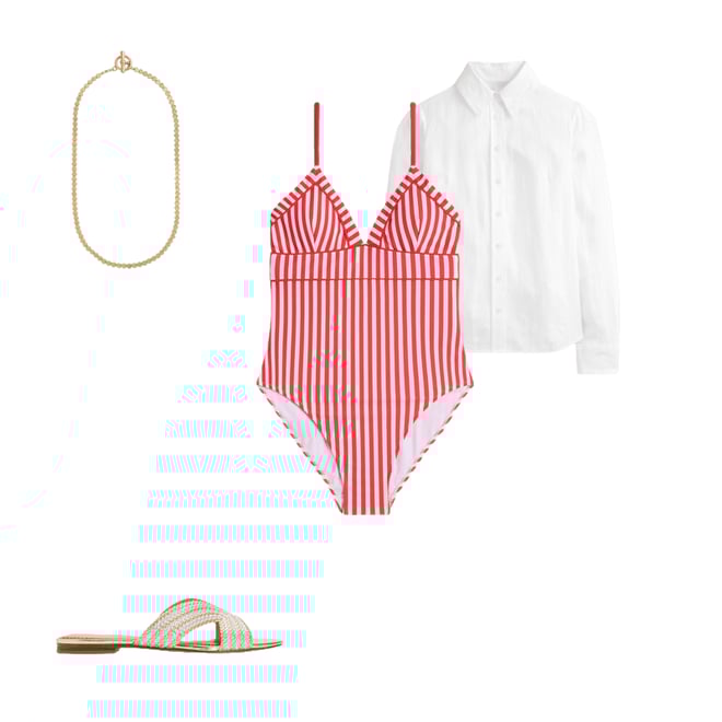 6th bundle featuring 3 items which compliment Kasos String V Neck Swimsuit-Coral Punch/ Ivory Stripe