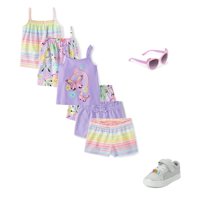 3rd bundle featuring 3 items which compliment Toddler Girls Butterfly Ruffle Tank Top 3-Pack