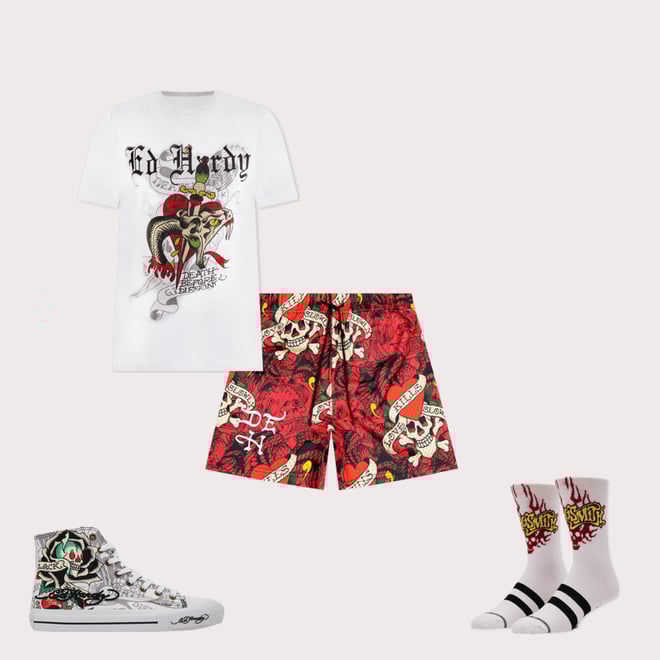 Ed Hardy 赤黒2点セット Ed Hardy×BETTY リバーシブルスカジャン サクラスタイル