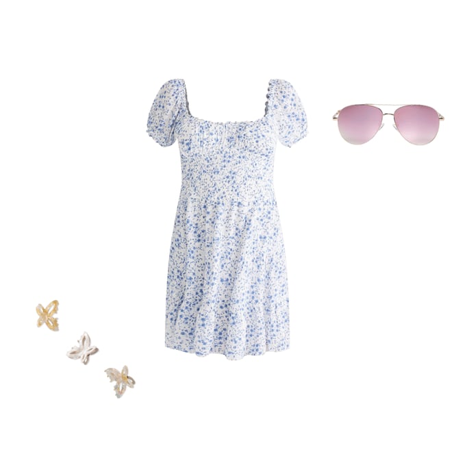 Floral Scoop-Neck Smocked Fit & Flare Dress