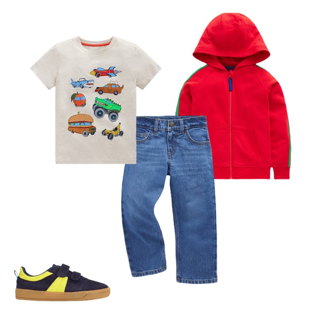 1st bundle featuring 3 items which compliment Short Sleeve Printed T-Shirt-Oatmeal Marl Silly Vehicles
