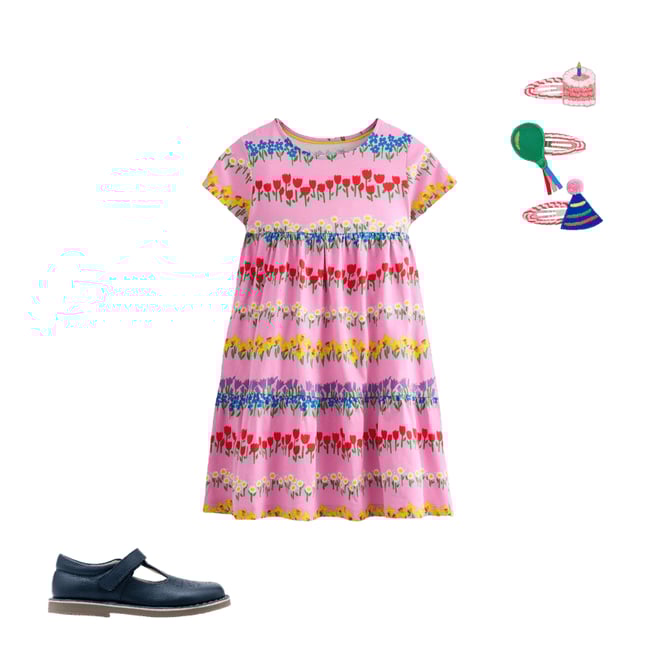 1st bundle featuring 2 items which compliment Ariel Twirly Jersey Dress-Cosmos Pink Floral Stripe