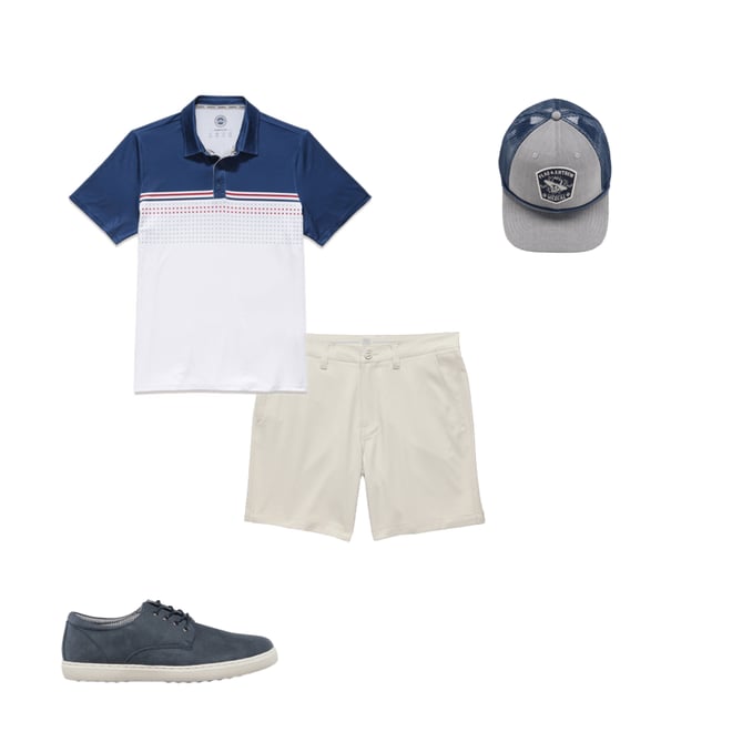 3rd bundle featuring 3 items which compliment  Banner Stars And Stripes Blocked Performance Polo Shirt - White/Navy