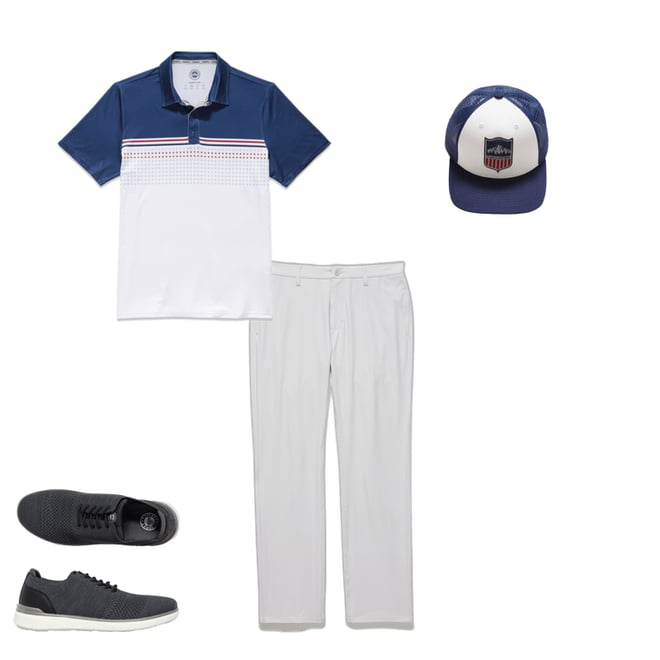 1st bundle featuring 3 items which compliment  Banner Stars And Stripes Blocked Performance Polo Shirt - White/Navy