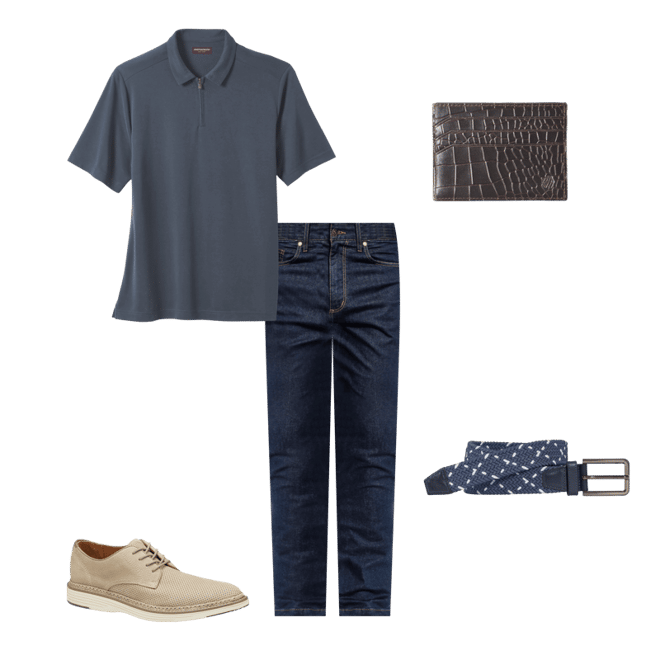 Men's Vintage Birdseye Zip Polo in Navy | Johnston & Murphy