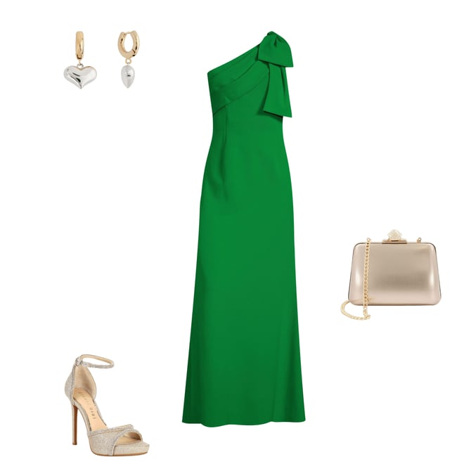 Adrianna Papell Stretch Crepe Bow One Shoulder Mermaid Gown