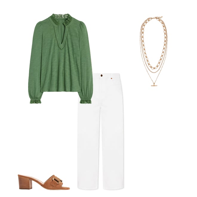 1st bundle featuring 3 items which compliment Aria Broderie Notch Neck Top-Newt Green