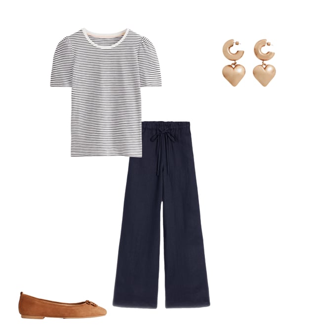3rd bundle featuring 3 items which compliment Cotton Puff Sleeve T-Shirt-Ivory, Navy Stripe