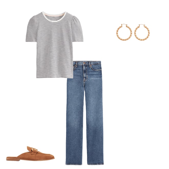 2nd bundle featuring 3 items which compliment Cotton Puff Sleeve T-Shirt-Ivory, Navy Stripe