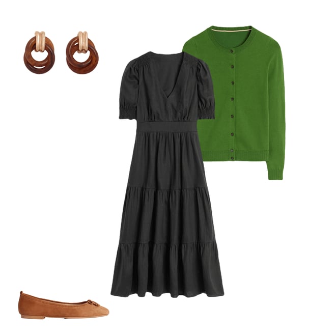 4th bundle featuring 3 items which compliment Anna Linen Tiered Midi Dress-Black