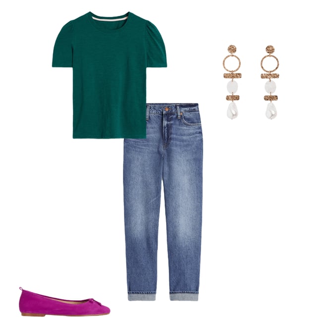2nd bundle featuring 3 items which compliment Cotton Puff Sleeve T-Shirt-Drake Green