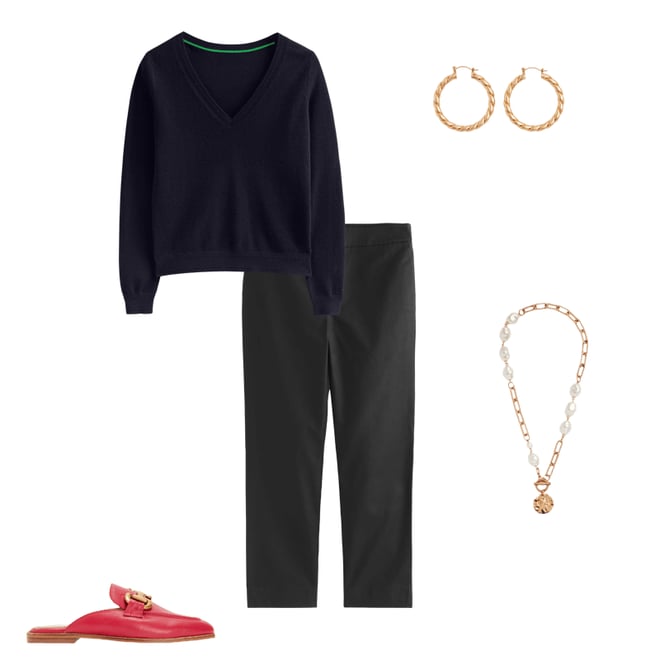 1st bundle featuring 4 items which compliment Eva Cashmere V-neck Jumper-Navy