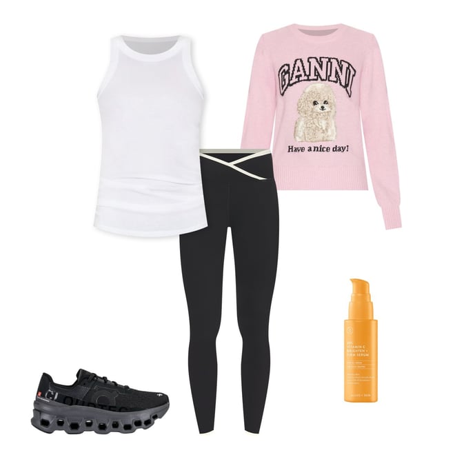 Ganni Graphic Wool Mix Poodle Crewneck in Chalk Pink | REVOLVE
