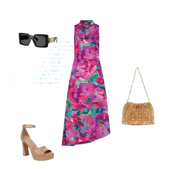 【Maggy London】フローラル柄 ミディ丈 Charmeuse ドレス Maggy London Charmeuse Floral Cowl Mock Neck Sleeveless