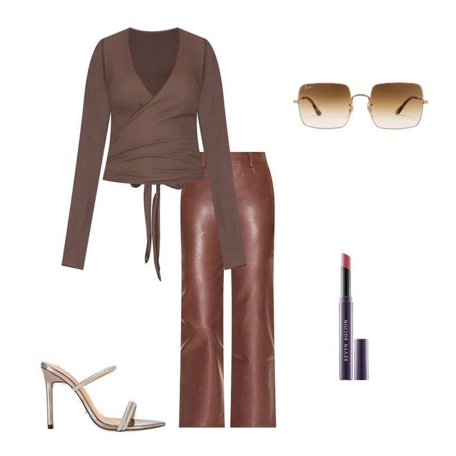 【関税込み】Miaou ブラウン Junior フェイクレザー パンツ Miaou Junior Pant in Brown Leather | REVOLVE