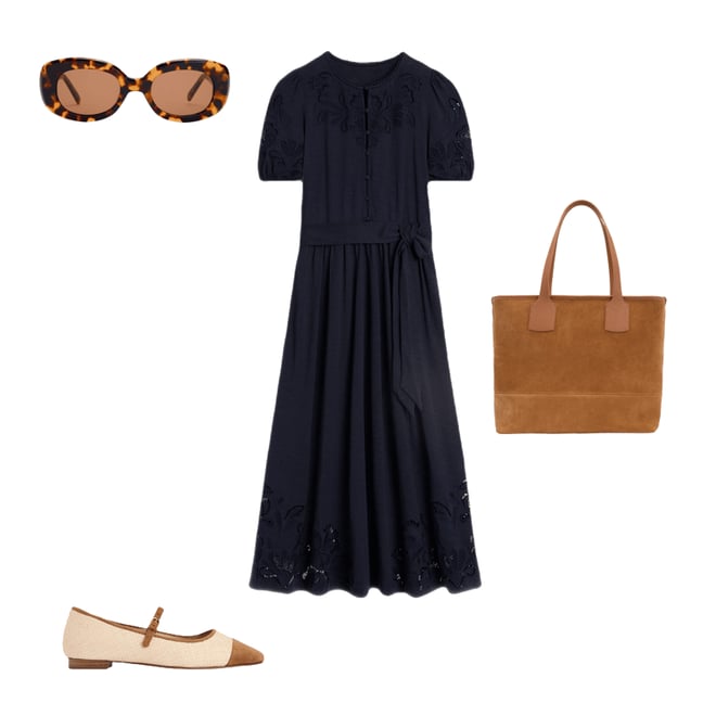 1st bundle featuring 3 items which compliment Cutwork Detail Midi Dress-Navy