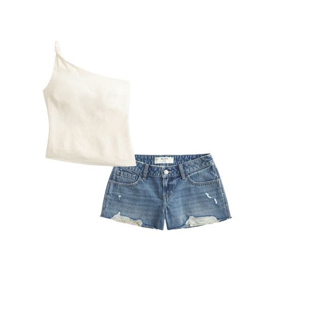 Low-Rise Distressed Medium Wash Denim Mini Shorts