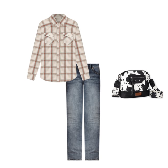 Women's Essential Long Sleeve Plaid Western Snap Top in Creamy Plaid