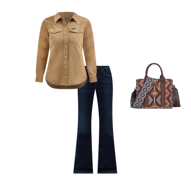 Women's Wrangler Colorwash Slim Western Snap Shirt in Brown