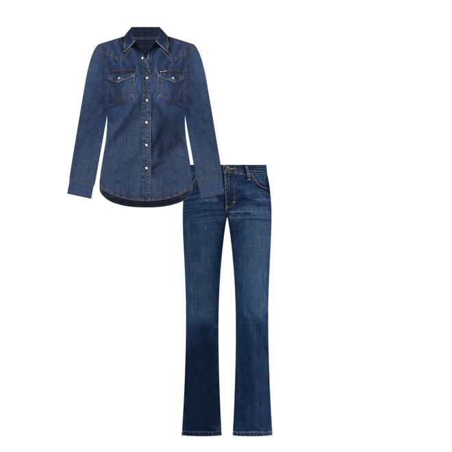Women's Long Sleeve Western Snap Denim Shirt in Dark Denim