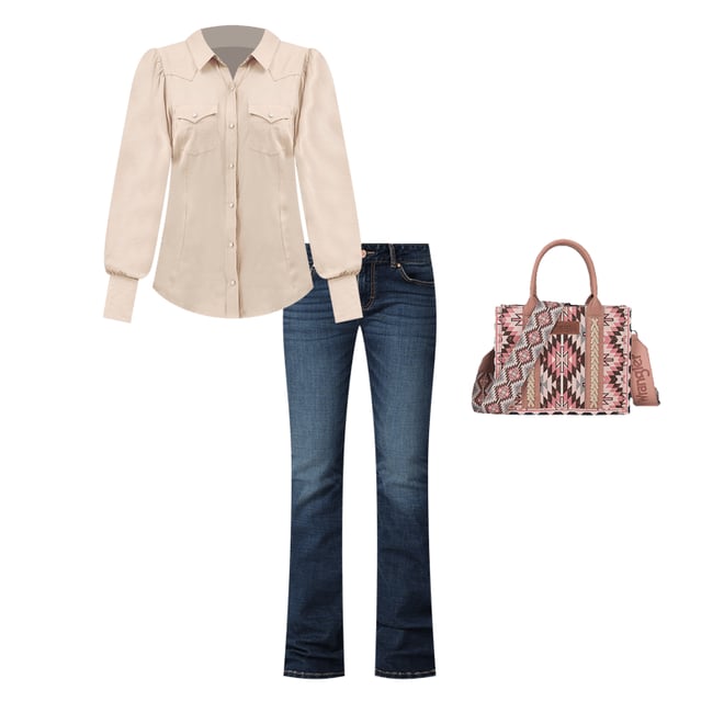 Women's Wrangler Poet Sleeve Western Shirt in Buff