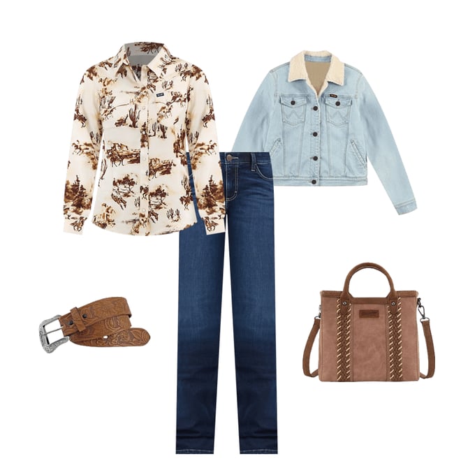 Women's Wrangler Retro® Sherpa Lined Western Denim Jacket in Bleached Denim