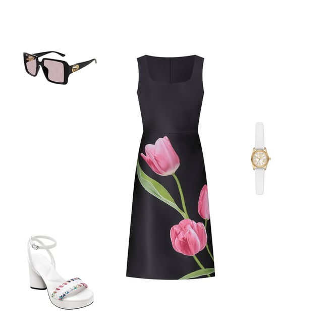 ■The tis■ TULIP TUCK DRESS_TT4W601BK SHORT TULIP SKIRT DRESS WITH MOCK NECK | Tom Ford Fashion