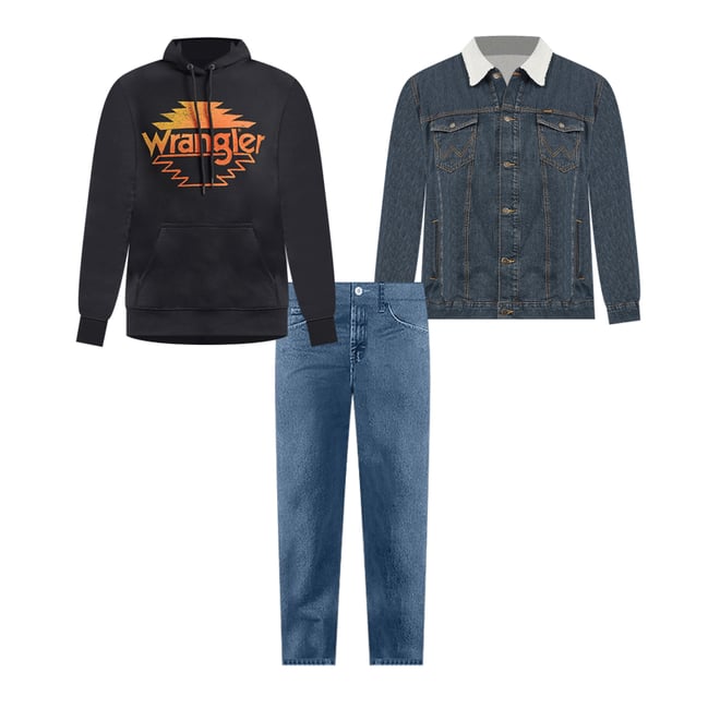 Wrangler® Western Sherpa Lined Denim Trucker Jacket in Rustic